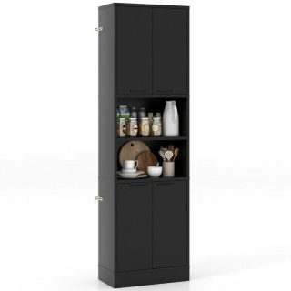 Sideboards, Cabinets & Buffets | 75 Inch Kitchen Pantry Cabinet Tall Cupboard with Doors and Shelves Black Kitchen & Dining Black