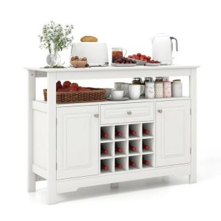 Sideboards, Cabinets & Buffets | Buffet Sideboard Wine Liquor Coffee Bar Cabinet with Removable Wine Rack White Kitchen & Dining Sideboards, Cabinets & Buffets