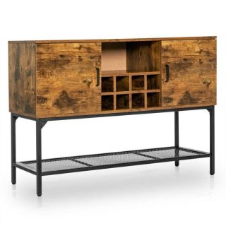 Sideboards, Cabinets & Buffets | Industrial Kitchen Buffet Sideboard with Wine Rack and 2 Doors Rustic Brown Kitchen & Dining Rustic Brown