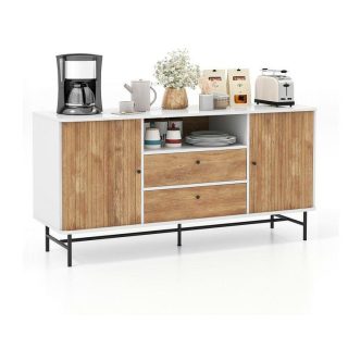 Sideboards, Cabinets & Buffets | Mid Century Modern Buffet Sideboard with Sliding Tambour Doors and 2 Storage Drawers White Kitchen & Dining Sideboards, Cabinets & Buffets