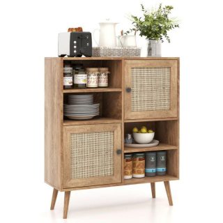 Sideboards, Cabinets & Buffets | Rattan Buffet Cabinet with 2 Doors and 2 Cubbies Natural Kitchen & Dining Natural