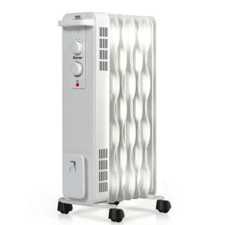 Space Heaters | 1500 W Oil-Filled Heater Portable Radiator Space Heater with Adjustable Thermostat White Climate Control Appliances Climate Control Appliances