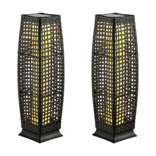 Table & Floor Lamps | 2 Pieces Solar-Powered Square Wicker Floor Lamps with Auto LED Light Black Lighting Black