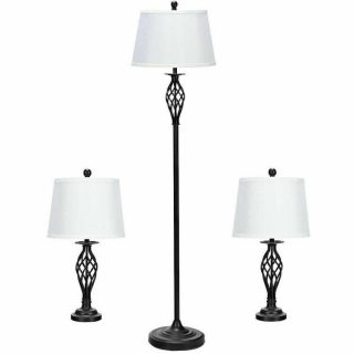 Table & Floor Lamps | 2 Table Lamps 1 Floor Lamp Set with Fabric Shades Lighting Table & Floor Lamps