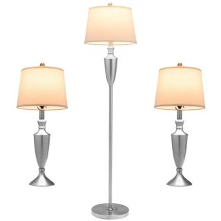 Table & Floor Lamps | 3 Piece Lamp with Set Modern Floor Lamp and 2 Table Lamps Silver Lighting Silver