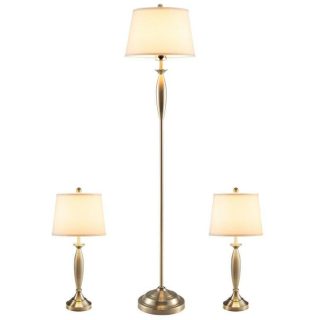 Table & Floor Lamps | 3-Piece Modern Nickel Finish Lamp Set Silver Lighting Silver