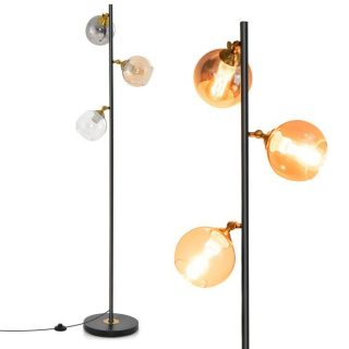 Table & Floor Lamps | Mid Century Floor Lamp with 3 Glass Globe Lampshades and Weighted Base Lighting Table & Floor Lamps