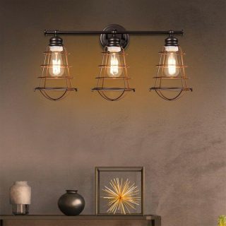 Wall Lights | 3-Light Vanity Lamp Bathroom Fixture with Metal Wire Cage Lighting Wall Lights