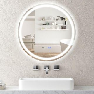 Wall Mirrors | 24 Inch Anti-Fog Bathroom Wall Mirror with 3-Color LED Lights and Temperature Display Silver Mirrors Silver