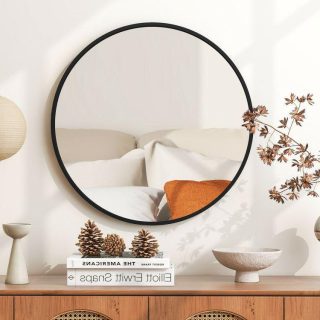 Wall Mirrors | 24 Inch Black Circle Bathroom Mirror with Explosion-proof Film Black Mirrors Black