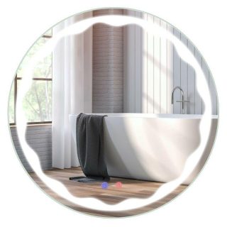 Wall Mirrors | 24 Inch Round Wall Mirror with 3-Color LED Lights and Smart Touch Button Silver Mirrors Silver