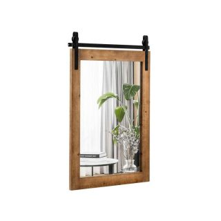 Wall Mirrors | 30 x 22 Inch Wall Mount Mirror with Wood Frame Brown Mirrors Brown