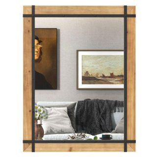 Wall Mirrors | 30 x 40 Inch Wall Mounted Mirror with Fir Wood Frame Natural Mirrors Natural