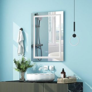 Wall Mirrors | 32 Inch x 24 Inch Bathroom Anti-Fog Wall Mirror with Colorful Light Silver Mirrors Silver