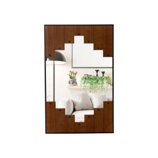 Wall Mirrors | 37.5 Inch x 26.5 Inch Decorative Rectangle Wall Mirror with Piano Key-Shaped Frame Brown Mirrors Brown