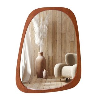 Wall Mirrors | Asymmetrical Abstract Irregular Shaped Wall Mirror with Rustic Frame Natural Mirrors Natural