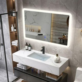 Wall Mirrors | LED Wall-mounted Bathroom Rounded Arc Corner Mirror with Touch Mirrors Wall Mirrors