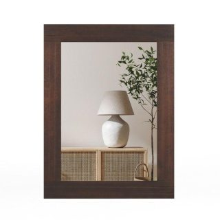 Wall Mirrors | Wood Framed Wall Mirror for Bedroom Living Room Vanity Entryway Brown Mirrors Brown