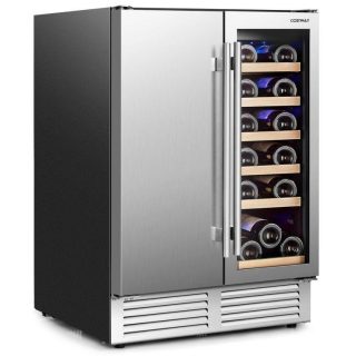 Wine & Beverage Coolers | 2-in-1 Beverage and Wine Cooler with Independent Temperature Control and LED Lights Silver Kitchen Appliances Silver