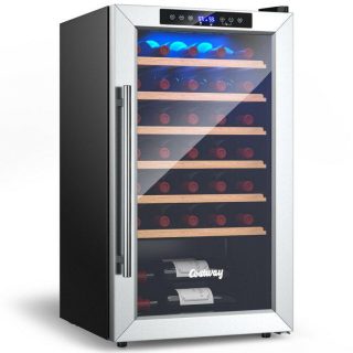 Wine & Beverage Coolers | 20 Inch Wine Refrigerator for 33 Bottles and Tempered Glass Door Silver Kitchen Appliances Silver