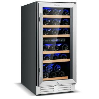 Wine & Beverage Coolers | 30-Bottle Freestanding Wine Cooler with Temp Memory and Dual Zones Silver Kitchen Appliances Silver