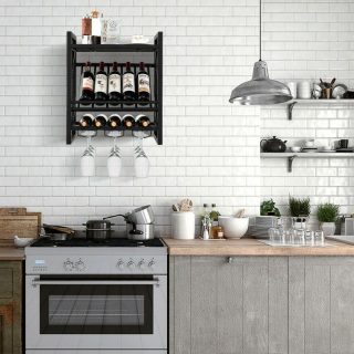 Wine Racks | 10 Bottles Wall Mounted Wine Rack with Glass Holder Kitchen Organization Wine Racks