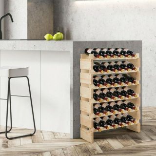 Wine Racks | 36 Bottles Stackable Wooden Wobble-Free Modular Wine Rack Natural Kitchen Organization Natural