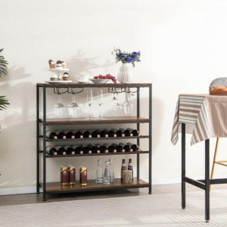 Wine Racks | 5-tier Wine Rack Table with Glasses Holder Rustic Brown Kitchen Organization Rustic Brown