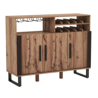 Wine Racks | Home Wine Bar Cabinet with 3 Doors and Adjustable Shelves Brown Kitchen Organization Brown