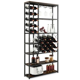 Wine Racks | Industrial Floor Wine Rack with 3 Rows of Stemware Racks Kitchen Organization Wine Racks