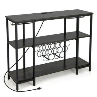 Wine Racks | Industrial Wine Rack Wine Bar Cabinet with Storage Shelves Gray Kitchen Organization Gray