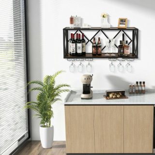 Wine Racks | Wall Mounted Wine Rack for 39 Bottles and 12 Glasses Kitchen Organization Wine Racks