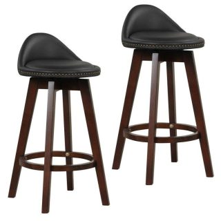 Bar Stools | 2 Pieces Cushioned Swivel Bar Stool Set with Low Back Black Bar Stools Bar Stools