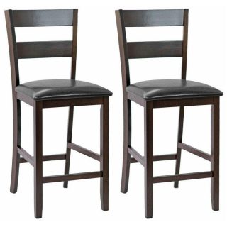 Bar Stools | 2-Pieces Upholstered Bar Stools Counter Height Chairs with PU Leather Cover Dark Espresso Bar Stools Bar Stools