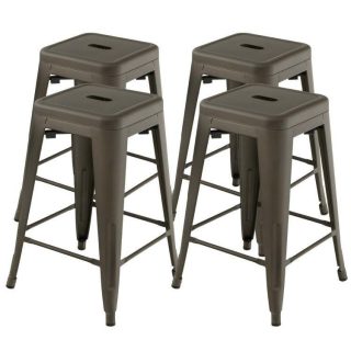 Bar Stools | 24 Inch Set of 4 Tolix Style Counter Height Barstool Stackable Chair Gun Bar Stools Bar Stools