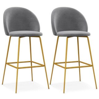 Bar Stools | 29 Inches Bar Stools Set of 2 with Padded Seats Gray Bar Stools Bar Stools