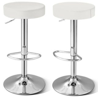 Bar Stools | Set of 2 Adjustable Swivel Round Bar Stool  Pub Chairs White Bar Stools Bar Stools