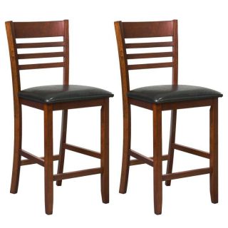 Bar Stools | Set of 2 Counter Height Bar Chair Kitchen Island Stool with Backrest and Footrest Walnut Bar Stools Bar Stools