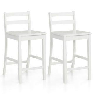 Bar Stools | Wooden Bar Stools Set of 2 with Ergonomic Backrest and Footrest White Bar Stools Bar Stools