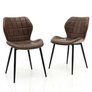 Dining Chairs | Dining Chairs Set of 2 with Padded Back, Metal Legs and Adjustable Foot Pads Brown Dining Chairs Brown