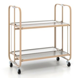 Kitchen Islands & Carts | 2-Tier Mobile Serving Cart with Tempered Glass Shelf Golden Kitchen & Dining Golden