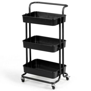 Kitchen Islands & Carts | 3-Tier Utility Cart Storage Rolling Cart with Casters Black Kitchen & Dining Black