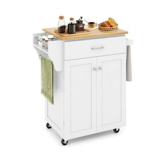 Kitchen Islands & Carts | Rolling Kitchen Island with Spice Rack and Adjustable Shelf White Kitchen & Dining Kitchen Islands & Carts