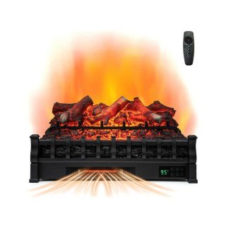 Fireplaces | 26 Inch Electric Fireplace Heater with Remote Control and Realistic Lemonwood Ember Bed Black Climate Control Appliances Black