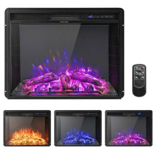 Fireplaces | 26 Inch Recessed Electric Fireplace with Adjustable Flame Brightness Black Climate Control Appliances Black