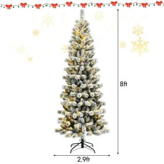 Christmas | 5/6/7.5/8 Feet Pre-lit Snow Flocked Christmas Tree with 9 Lighting Modes White Christmas Christmas