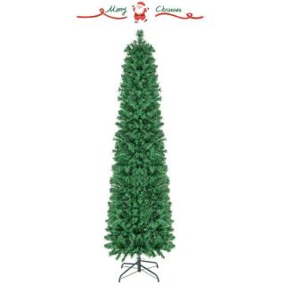 Christmas | 5/6/7/8 FT Pre-Lit Christmas Pencil Tree with Colorful Fiber Optics Green Christmas Christmas