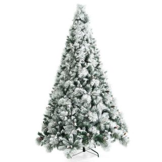 Christmas | 8 Feet Snow Flocked Christmas Tree Glitter Tips with Pine Cone and Red Berries Green Christmas Christmas