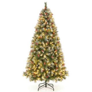 Christmas | Hinged Christmas Tree with PVC Branch Tips and Warm White LED Lights Green & White Christmas Christmas