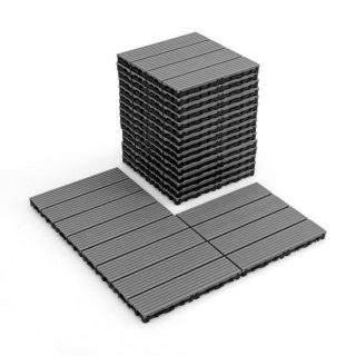 Decorative Fencing & Flooring | 12 x 12 Inch 18 Piece All Weather Interlocking Deck Tiles for Splicing Area Gray